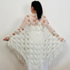 White wool triangle shawl fringe wedding capelet bridesmaid shawl bride shawl winter bridal shawl bridal party shawl bride cover up Size 1---Center height 39'' / 100 cm, Length - top 86" / 220 cm, ) + Fringe 6" / 15cm Size 2---Center height 43' / 110 cm, Length - top 88" / 225 cm, ) + Fringe 6" / 15cm Size 3---Center height 47'' / 120 cm, Length - top 102" / 260 cm, ) + Fringe 6" / 15cm Size 4---Center height 49'' / 125 cm, Length - top 106" / 270 cm, ) + Fringe 6" / 15cm Size 5---Center height 43'' / 110 cm, Length - top 90" / 230 cm, ) + Fringe 6" / 15cm Size 6---Center height 39'' / 100 cm, Length - top 86" / 220 cm, ) + Fringe 6" / 15cm Soft warm blend yarn 40% MOHAIR.  Look, please, more:  https://etsy.me/300Vzf8 Your custom orders are welcomed. Please message me for your custom inqui Bride Shawl, Wedding Capelet, Shawl Winter, Bridesmaid Shawl, White Shawl, Triangle Shawl, Fringe Shawl, Bridal Shawl, Triangle Shawls