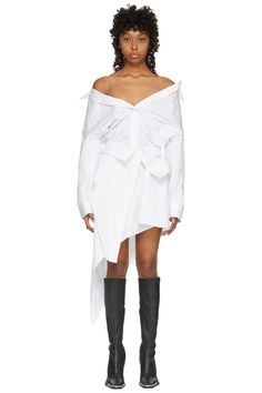 Alexander Wang: White Asymmetric Deconstructed Shirt Dress | SSENSE White Off Shoulder Shirt Dress, Deconstruction Shirt, Reconstructed Shirt, Deconstructed Shirt, Frankenstein Shirt, Deconstruction Fashion, Shirt Dress Outfit, Artist Shirts, Barbie Costume