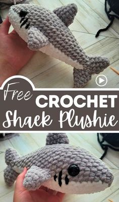 a crocheted shark plushie is shown with the text free crochet shark plushie