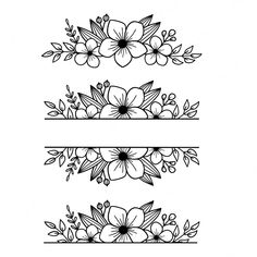 three floral borders with black and white flowers on each side, one in the middle