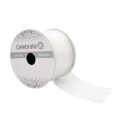 a white spooling ribbon with black dots on the side and an adhesivee roll