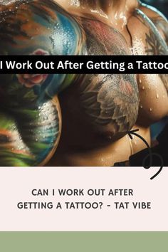 a man with tattoos on his arm and chest, in the background is an ad for tattoo