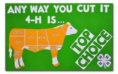 a green sign that says, any way you cut it 4 - h is butcher's choice