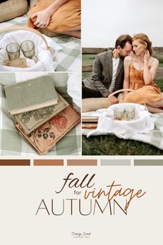 a couple sitting on top of a bed next to each other in front of an open book