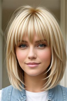 Long Bob With Bangs Hairstyles, Layered Shoulder Length Hair With Bangs, Short Blonde Hair With Bangs, Mid Length Hair With Bangs, Shoulder Length Hair With Bangs, Beige Blond, Haircuts Blonde, Haircuts For Medium Length Hair, Square Face Hairstyles