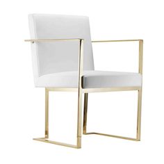 Boly 22 Inch Dining Side Armchair, White Faux Leather, Gold Steel Frame - BM316955 White Arm Chair, Metal Armchair, Contemporary Armchair, Furniture Logo, Contemporary Dining Chairs, Upholstered Arm Chair, Dining Arm Chair, Side Chairs Dining, Dexter