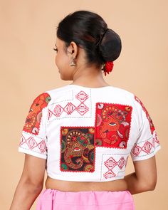 a ready-made, pure cotton, embroidered design blouse. These types of blouses are popular for their comfort and aesthetic appeal, especially in traditional and ethnic wear.  Blouse available in 32,34 waist size waist-32 =36 Bust waist-34=38 Bust Red Block Print Cotton Blouse Piece, Red Cotton Block Print Blouse, Red Cotton Block Print Blouse Piece, Traditional Festive Shirt With Floral Embroidery, Traditional Floral Embroidered Shirt For Festive Occasions, Festive Traditional Shirt With Floral Embroidery, Traditional Embroidered Top With Festive Motifs, Traditional Red Block Print Top, Embroidered Short Sleeve Choli For Festivals