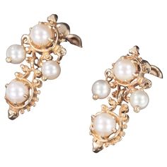 Gorgeous, Ornate 14k Gold Earrings Feature 8 Total Pearls Ranging in Size from 4 - 5 mm Total Length of Drop = 25 mm Total Mass = 6.4 grams Beautiful Gift! Gold Pearl, Post Earrings, Jewelry Earrings Dangle, Gold Earrings, Dangle Earrings, Jewelry Earrings, Yellow Gold, Yellow, For Sale