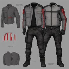 an image of a man's motorcycle jacket and pants in three different views, including the