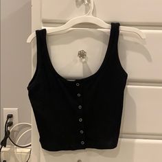 Black Crop Top With Button Things Down The Middle!! Super Cute Size Small! Never Worn!! Black Casual Tops With Button Closure, Casual Black Tops With Button Closure, Button-up Cotton Top For Night Out, Cotton Button-up Top For Night Out, Black Summer Tank Top With Button Closure, Black Button Closure Tank Top For Summer, Black Casual Buttoned Tank Top, Casual Black Buttoned Tank Top, Casual Black Tops With Buttons