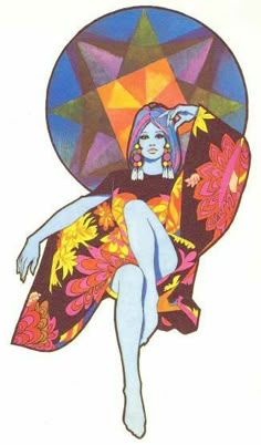 a drawing of a woman laying on her back with a colorful umbrella over her head