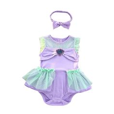 PRICES MAY VARY. Cutie stunning princess mermaid onesie romper dress costume with free purple bow headband for infant or baby girls! Made of soft, stretchable and comfortable cotton fabric. Cotton bodice with illusion sheer tulle neckline and ruffles on shoulders. A metallic purple shell stitched in the center of ruched bandeau. The frilly spilt overlay on hip is an adorable highlight of the romper! Comprised of 1 shiny tulle layer and 2 cotton layers. Pullover style baby bodysuit with snap butt Mermaid Onesie, Halloween Tutu Dress, Princess Onesie, Angel Baby Girl, Princess Fancy Dress, Christmas Dress Up, Princess Halloween Costume, Onesie Dress, Halloween Tutu