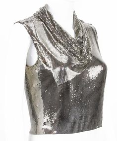 Gianni Versace Couture 90s Metallic Mesh Silver Versace Top, Silk Tops Blouses, Metallic Mesh, Versace Couture, Versace Brand, Printed Silk Shirt, Vintage Versace, Black Sheer Top, Silver Top