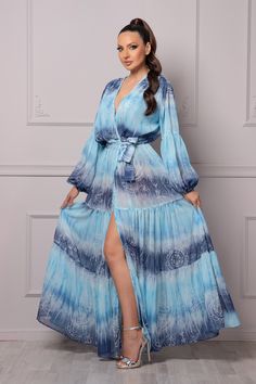 "This is an awesome oversized summer boho women's dress. Made from super light blue chiffon fabric, this maxi dress screams \"SUMMER BEACH PARTY!!\" Match it, however, with a belt of your choosing and you get and whole new dress - a classy fit and flare piece, excellent for formal events or proms. 𝙺 𝙴 𝚈   𝙵 𝙴 𝙰 𝚃 𝚄 𝚁 𝙴 𝚂 - Floor-length - Long sleeves tank  - Custom size and plus size are available at NO EXTRA CHARGE - just convo me or write your measurements at checkout ⚜Fabulous and Chiffon V-neck Dress For Beach Cover-up, Breezy Chiffon Maxi Dress For Vacation, Flowy Summer Dress With Kimono Sleeves, Hippie Beach Cover-up Dress With Kimono Sleeves, Bohemian Chiffon V-neck Cover-up, Bohemian Flowy Tunic Maxi Dress, Flowy Bohemian Tunic Maxi Dress, Flowy Blue Chiffon Maxi Dress, Bohemian Chiffon Beach Dress