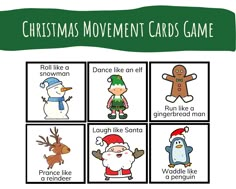 christmas movement cards game for kids to play with the santa clause and other holiday activities