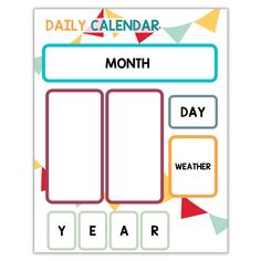 the daily calendar is shown with different colors and shapes on it, including letters that spell out