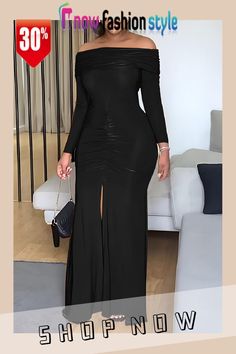 Black Formal Off Shoulder Long Sleeve Ruched Slim Fit Evening Party Mermaid Maxi Dress for Wedding Guest Maxi Dress For Wedding Guest, Maxi Dress For Wedding, Dress For Wedding Guest, Mermaid Maxi Dress, Off Shoulder Evening Dress, Dress For Wedding, Formal Cocktail Dress, Black Formal, Maxi Dress Wedding