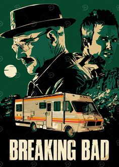 the breaking bad movie poster with two men in hats and an ambulance behind them,