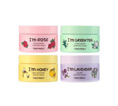 Try all four of our I'm Wash-Off Masks to multi-mask all your skin concerns away! Our best-selling masks help to hydrate, plump, replenish and soothe the skin. Free of Parabens, Alcohol, and Talc. Set includes: I'm Honey Deep Moisture Rescue Mask - Infused with nourishing antioxidant-rich Honey, Propolis and Royal Jelly Extract this mask will work hard to replenish tired dry skin. I'm Rose Revitalizing Sleeping Mask - Features a lightweight gel formula infused with 1,000 ppm of natural Rose Extr Multi Masking, Sheet Mask Set, Lavender Extract, Royal Jelly, Tony Moly, Sleeping Mask, Green Tea Extract, Sheet Mask, Skin Concern