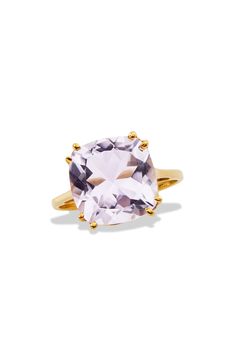 A cushion cut amethyst sparkles on the face of an eye-catching sterling silver ring that is plated with luxurious 18K yellow gold. 18K yellow gold plated sterling silver/amethyst Imported Pink Amethyst, Keep Jewelry, Amethyst Gemstone, Amethyst Ring, Pearl Ring, Bar Necklace, Cushion Cut, Gold Plated Sterling Silver, Womens Jewelry Rings