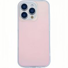 a pink iphone case with three black buttons on the front and back sides, in clear plastic