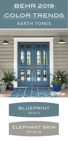 the front door and entrance of a house with text overlay that reads behr 2019 color trend earth tones