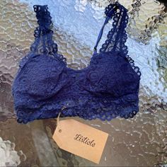 Listicle Blue Lace Bralette Size S New With Tags So Pretty And Such A Gorgeous Indigo Blue Color Adjustable Straps Elegant Blue Summer Bra, Cheap Sleeveless Light Blue Intimates, Lace Brallete, Blue Lace Trim Bra For Summer, Elegant Blue Seamless Bra, Elegant Blue Bra With Lace Trim, Elegant Blue Lace Bra, Blue Lace Push-up Bra, Blue Lace Bra