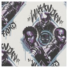 an image of three black men in front of graffiti on a white background with purple and blue colors