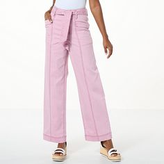 G by Giuliana EcoChic Denim Twill High Waist Wide-Leg Pant Designed in a flattering high-rise silhouette with a wide trouser-style leg, these sustainably stylish denim twill pants from G by Giuliana lend vintage appeal to your everyday wardrobe. Spring Workwear Full-length Cargo Jeans, Full-length Cargo Jeans For Spring Workwear, Full Length Cargo Jeans For Workwear In Spring, Spring Cropped Leg Relaxed Fit Cargo Jeans, Spring Cropped Leg Cargo Jeans With Relaxed Fit, Spring Relaxed Fit Cropped Cargo Jeans, Spring Cargo Jeans With Relaxed Fit And Cropped Leg, Spring Relaxed Fit Cargo Jeans, High-waist Cargo Jeans With Belt Loops For Spring