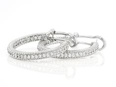 Judith Ripka Bella Luce® 1.66ctw Diamond Simulant Rhodium Over SterlingSilver Haute Collection Earrings. Measures Approximately 1"L x 0.14"W. Omega Backs. Gia Certified Sterling Silver Earrings, Elegant White Gold Hoop Earrings With Pave Setting, White Platinum Hoop Jewelry, Classic White Hoop Earrings With Pave Setting, Classic White Hoop Earrings With Diamond Accents, White Gold Hoop Earrings With Sparkling Stones For Anniversary, Anniversary White Gold Hoop Earrings With Sparkling Stones, Classic Diamond White Hoop Earrings With Sparkling Stones, Sterling Silver Hoop Earrings With Pave Setting For Wedding