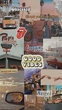 collage of various images with the words good vibes