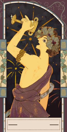 an art nouveau painting of a woman with a key in her hand and flowers in her hair