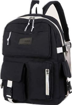 Black School Bag With Zipper Pocket, Trendy Black Backpack With Zipper Closure, Trendy Black Backpack For Back To School, Trendy Black Backpack With Zipper Pocket, Black Multifunctional Backpack With Pockets, Black Rectangular Backpack With Zipper Pocket, Multifunctional Black Backpack With Pockets, Multifunctional Student Backpack With Zipper Closure, Black Student Backpack With Pockets