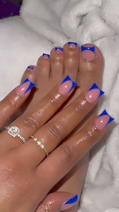 Blue Nail Sets, Dark Blue Short Nails, Short Dark Blue Nails, Royal Blue French Tip Nails, Matching Nail And Toe Sets, Royal Blue Acrylic Nails, Baby Shower Nails Boy, Icy Blue Nails, Blue Tip Nails