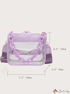 BirdinBag - Stadium-Approved Mini Clear Satchel: Transparent Purse Bag for Concerts, Sports, Festivals (12x 12x 6) Trendy Mesh Bag For Daily Use, Rectangular Mesh Bags For Daily Use, Trendy Rectangular Mesh Bags, Trendy Rectangular Mesh Bag, Daily Use Mesh Bags With Clear Strap, Everyday Mesh Bags With Clear Strap, Purple Rectangular Bag With Clear Strap, Rectangular Plastic Shoulder Bag With Clear Strap, Clear Rectangular Satchel For School