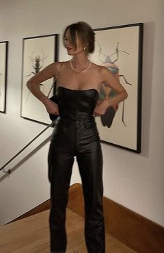 Fancy Leather Pants Outfit, Leather Top And Pants, Going Out Corset Outfit, Nye Outfits Leather Pants, Nyc Nye Outfit, Nye Inspo Outfit, Nye Outfits Pants, Cool Girl Nye Outfit, Leather Pants Corset Outfit