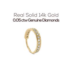 Diamond Nose Ring - 14k gold hoop set with 16 genuine diamonds in a total carat of 0.08. Wear this magnificent diamond nose ring for a full shine majestic look.  Materials: ♦ 14 karats nickel-free gold in yellow gold, rose gold, or white gold. ♦ 16 genuine conflict-free diamonds. The total carat is 0.08ct. Sizing: ♦ Gauge: 20 gauge or 18 gauge (0.8 mm or 1mm, respectively). ♦ Inner diameter: 7 mm, 8 mm, or 9 mm (slightly more than 1/4", 5/16", slightly less than 3/8" respectively). Features: ♦ C 14k Gold Halo Huggie Rings, Diamond Huggie Rings With Prong Setting, 14k Gold Hoop Rings With Vvs Clarity, 14k Gold Wedding Huggie Ring, 14k Gold Huggie Wedding Ring, Wedding Rings With Vvs Clarity Huggie, Anniversary Hoop Rings With Diamond Cut, Nose Piercing Diamond, Nose Ring Diamond