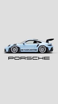 a blue sports car with the word porsche on it