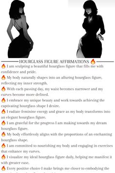 10 best affirmations to manifest an hourglass figure. Hourglass Vision Board, Figure Hourglass Aesthetic, Hourglass Manifestation, Pedestal Affirmations, Hourglass Figure Vision Board, Embracing Feminine Energy, Hourglass Affirmations, Hourglass Figure Outfits Aesthetic, Hourglass Aesthetic