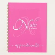 a pink spiral notebook with the words vais by stephanie appentnants on it