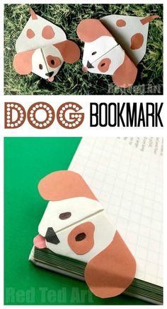 an origami dog bookmark made out of paper with the title, how to make a dog bookmark