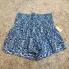 New With Tags Free People Skort Turquoise Short Bottoms For Vacation, Turquoise Shorts For Beach, Turquoise Vacation Shorts, Blue Paisley Print Bottoms For Vacation, Paisley Print Blue Bottoms For Vacation, Turquoise Shorts For Summer Beach, Turquoise Summer Shorts, Turquoise Short Summer Bottoms, Turquoise Summer Beach Shorts