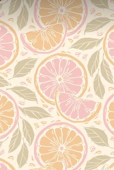 an orange and grapefruit pattern on a white background