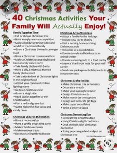 a christmas activity list for kids to help them learn how to use the word family will actually enjoy