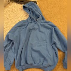 Super Cute And Comfy!! Never Worn New With Tags. Fits Oversized Basic Oversized Hooded Sweatshirt, Oversized Basic Hooded Sweatshirt, Oversized Hooded Basic Sweatshirt, Basic Oversized Hoodie For Spring, Oversized Comfortable Top With Drawstring Hood, Blue Oversized Comfy Sweatshirt, Blue Oversized Comfy Hoodie, Comfy Oversized Hoodie Top, Oversized Comfy Hoodie Top