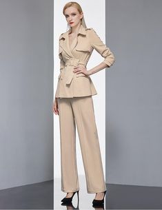 Wear this belted blazer pantsuit every day of the week to update your office wardrobe. Blazer: Double-breasted buttons with buckle belt, epaulet shoulders Blazer: Notched lapels, front flap pockets Pants: Zip fly with hook-and-button closure Pants: Front slant pockets Polyester, spandex, viscose Dry clean Item #1480 Women's pantsuit SIZE INFO XS=US2=UK6=EU32 S=US4-6=UK8-10=EU34-36 M=US8-10=UK12-14=EU38-40 ★★Please advise your Height & Weight. I will make sure you choose the right size. Elegant Formal Beige Jewelry, Elegant Beige Jewelry For Formal Occasions, Luxury Earrings For Workwear, Elegant Gold Earrings For Work, Elegant Gold Earrings For Workwear, Pantsuit Wedding, Women's Pantsuit, Bridal Pantsuit, Wedding Guest Suits