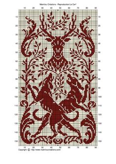 a cross stitch pattern with red and white designs