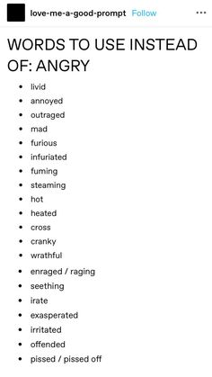 the words to use instead of angry are arranged in different font and numbers, along with an arrow