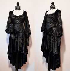 Victorian gothic velvet dress, made of beautiful, high quality crushed velvet. Asymmetric full circle skirt, bishop sleeves with lace details, neckline decorated with lace too. Corset belt to emphasize your waist, made of velvet and laser cut faux leather. Plastic boning. Goth Formal Dress, Vampire Goth Outfits, Platform Boots Goth, Vampire Fashion, Vampire Dress, Vampire Gothic, Victorian Shoes, Victorian Vampire, Goth Victorian