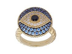 Judith Ripka Round 0.44ct Black, 1.19ctw Blue, and 0.44ctw White Bella Luce 14k Gold Clad Ring. Not Sizeable. Judith Ripka, Multi Color, Ring, Gold, Blue, White, Black, Color